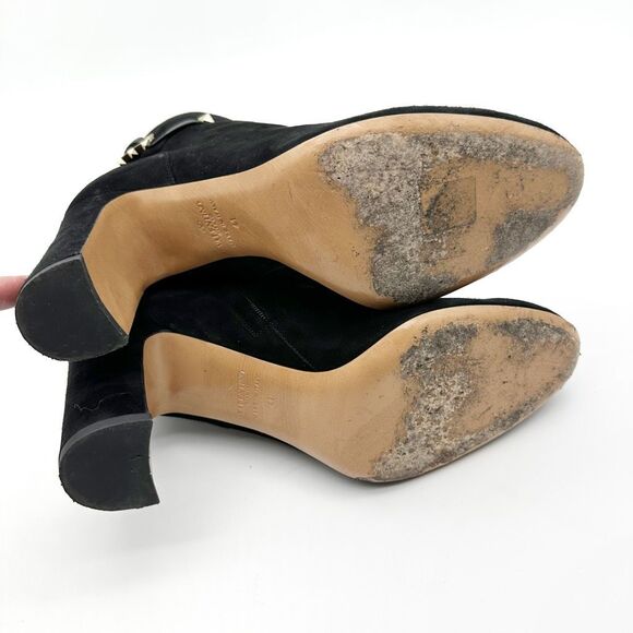 VALENTINO Rockstud Black Suede Ankle Strap Boots Size 41 US 10.5 Leather Heeled - Picture 7 of 11